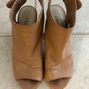Crown Vintage Peep Toe, stack heel slingback booties size 6